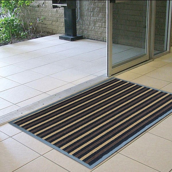 Striped Brown 36 in. x 60 in. Non-Slip Indoor Outdoor Commercial Door Mat