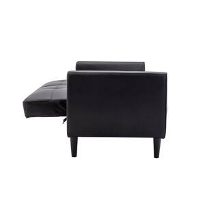 32.70 in. W Black PU Leather Twin Sofa Bed Modern Convertible Folding Futon with Storage Box