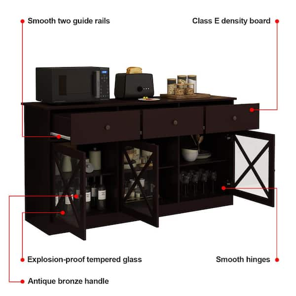 FUFU&GAGA White Wood Storage Cabinet With 3-Acrylic Door and 3-Drawer With  Large Storage Spaces For Living Room, Study, Kitchen KF260033-02-KPL - The  Home Depot