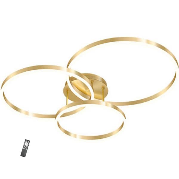 UMEILUCE 31 in. 3-Light Gold Dimmable LED Semi-Flush Mount with Acrylic Shade