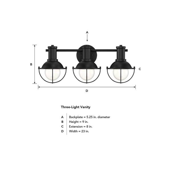 Designers Fountain - Dalton 23 in. 3-Light Matte Black Industrial Vanity Light with Open Cage Design