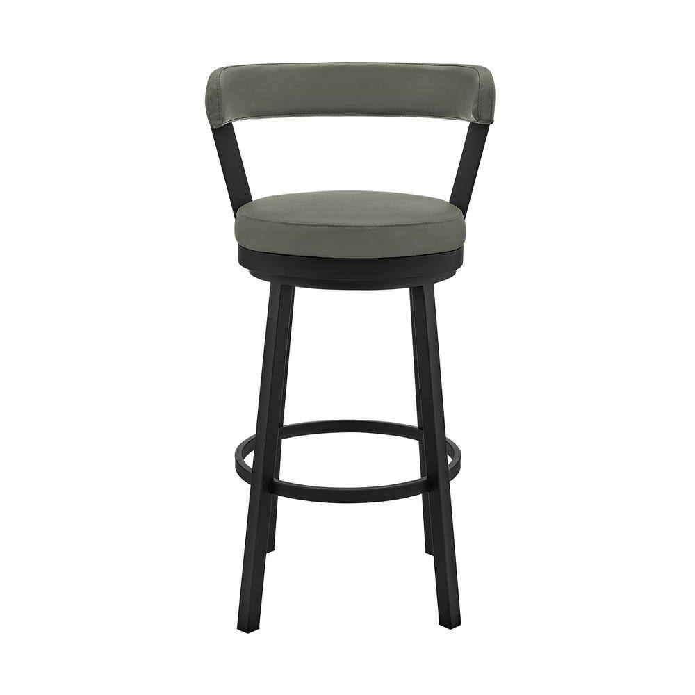 Kobe 30" Black Finish Swivel Bar Stool with Gray Faux Leather