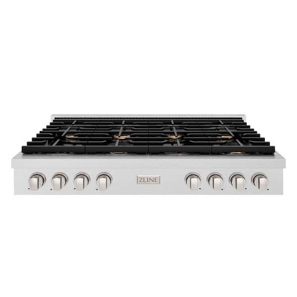 48 in. Paramount Gas Rangetop with 8 Brass Burners and Porcelain Cooktop in Satin Stainless Steel