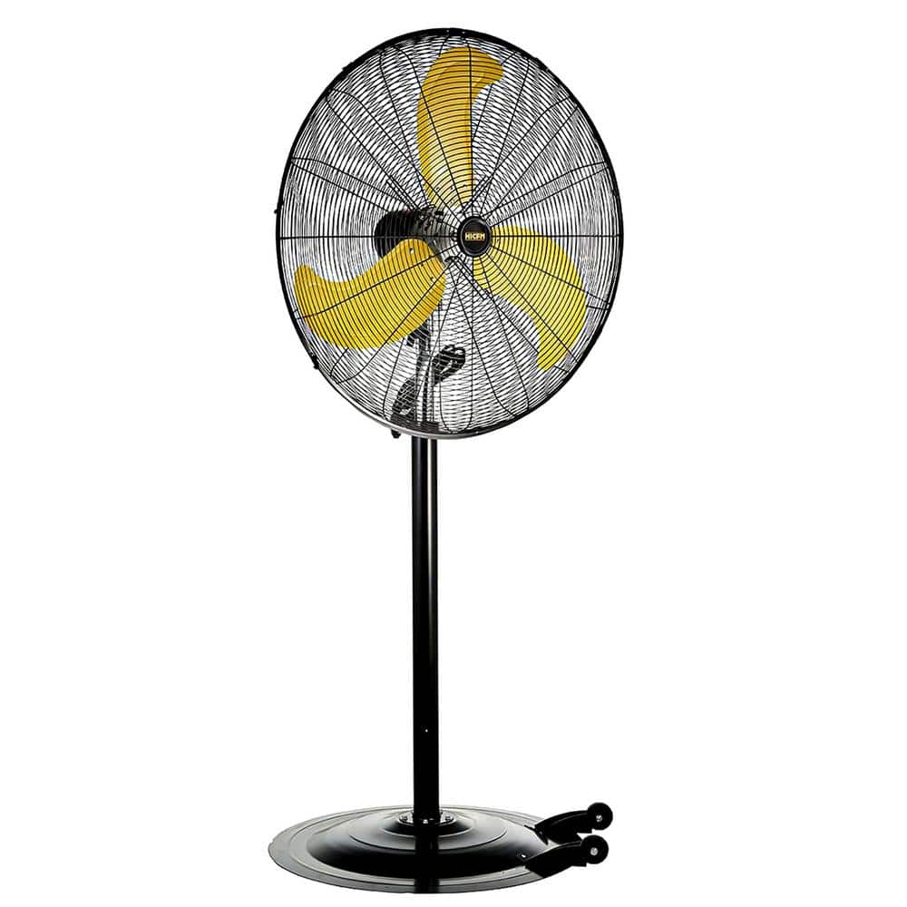 Edendirect 30 in. 3 Fan Speeds Pedestal Oscillating Fan in Yellow with Wheels, Adjustable Height Commercial or Industrial Fan