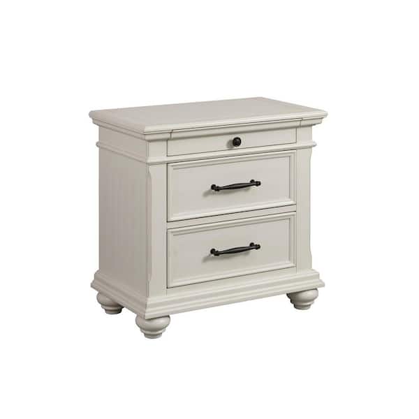 Brooks Antique White 3 Drawer 28 in. Wide Nightstand