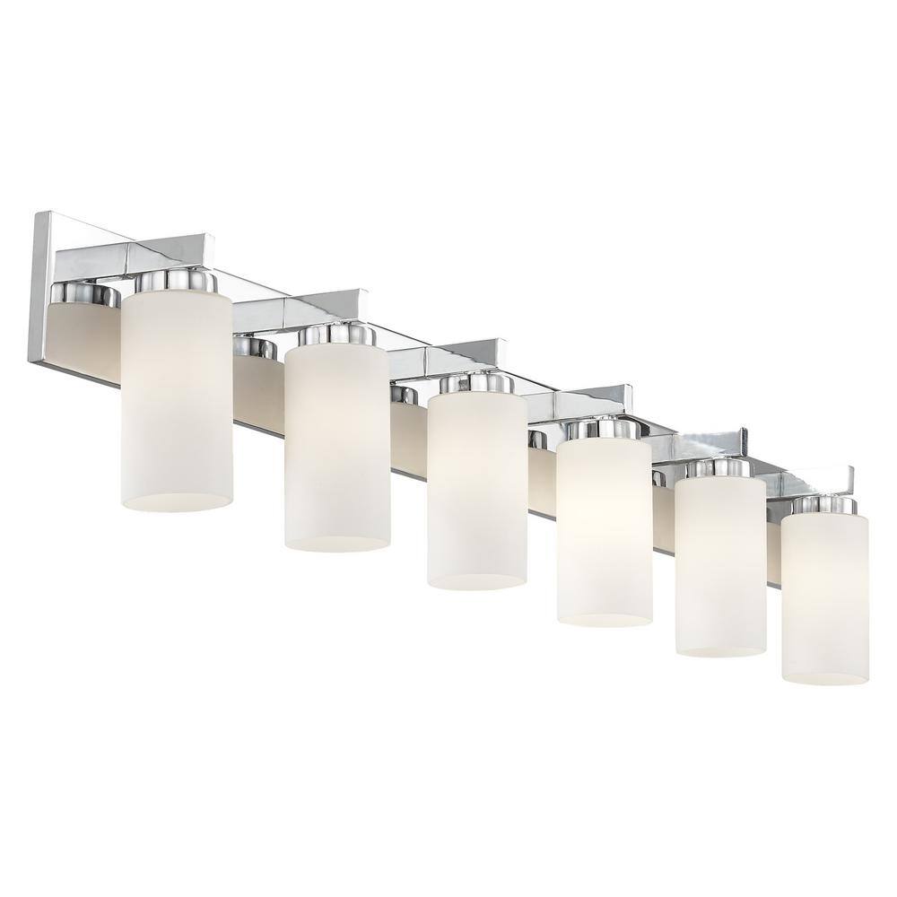 Polished Chrome 6-Light Vanity with Satin Opal Glass