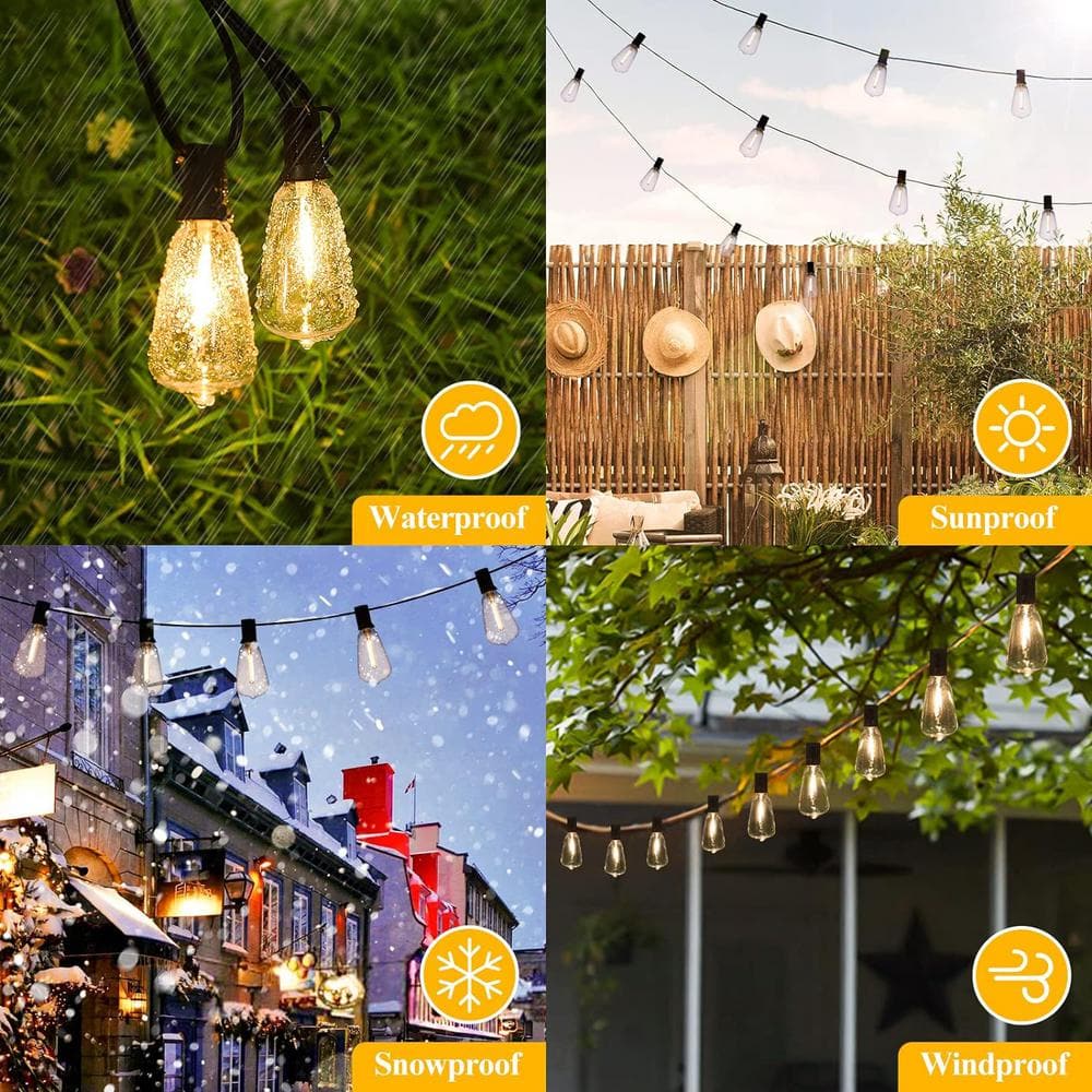 100FT Black LED Outdoor String Lights with Shatterproof Edison Bulbs