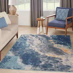 Passion Blue Multicolor 5 ft. x 7 ft. Abstract Contemporary Area Rug
