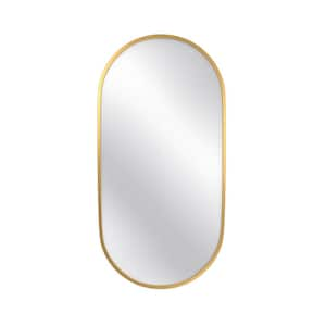 18 in. W x 36 in. H Oval Stainless Steel Framed Wall Bathroom Vanity Mirror in Brushed Gold