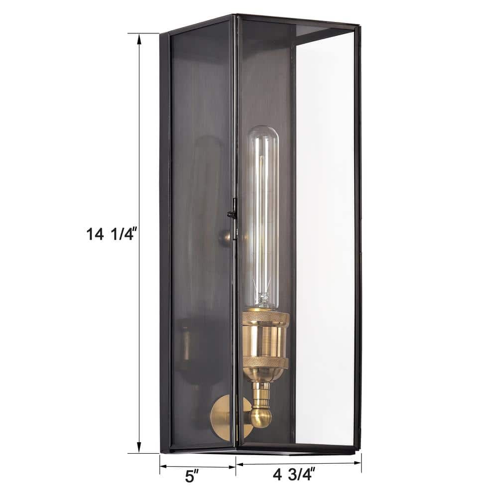 Modern Brass and Bronze Rectangular Outdoor Wall Sconce with Clear Glass