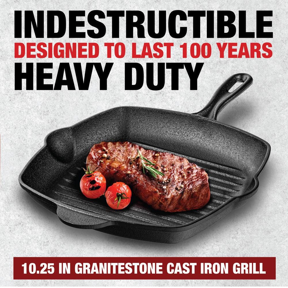 GraniteStone 10.25 inch Pre-Seasoned Cast Iron Square Grill Pan