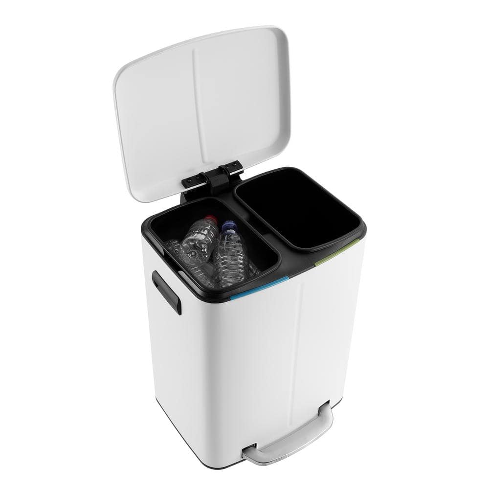 White Stainless Steel Rectangular Pedal Trash Can with Soft-Close Lid