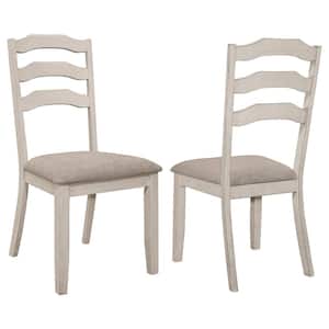 Ronnie Khaki and Rustic Cream Fabric Ladder Back Padded Seat Dining Side Chair Set of 2