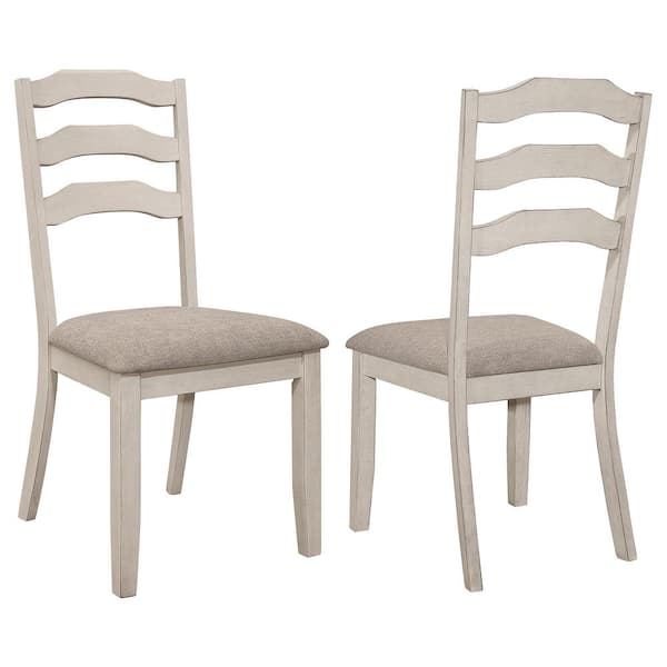 Coaster Ronnie Khaki and Rustic Cream Fabric Ladder Back Padded Seat Dining Side Chair Set of 2
