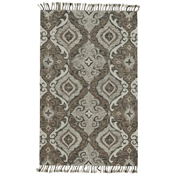 HomeRoots 5 ft. x 8 ft. Ivory and Taupe and Gray Floral Area Rug ...