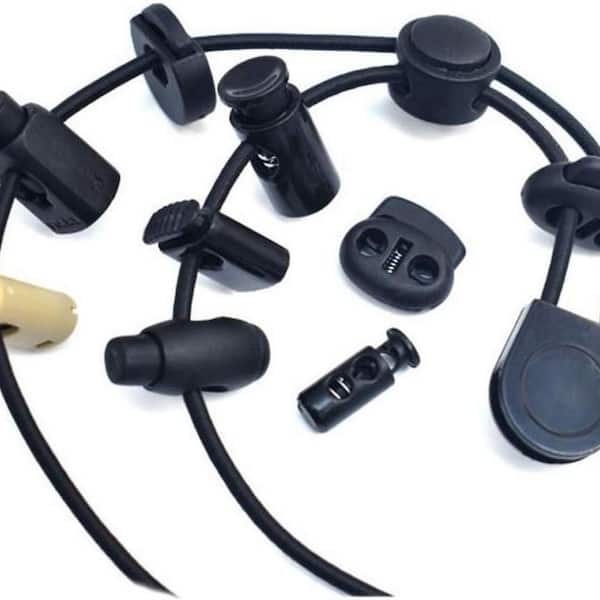 20 Pieces Plastic Cord Locks with 50 ft. Elastic Cord, 10 Single-Hole 10 Double-Hole Black