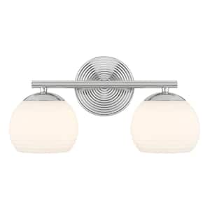 Moon Breeze 15.5 in. 2-Light Polished Nickel Modern Glam Vanity with Etched Opal Glass Shades