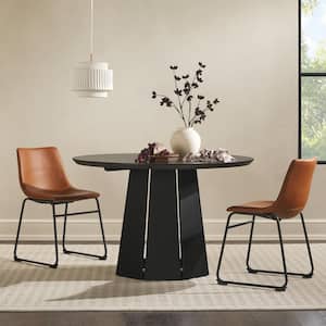 Round Modern Black Wood 48 in. Pedestal Dining Table, Seats 4