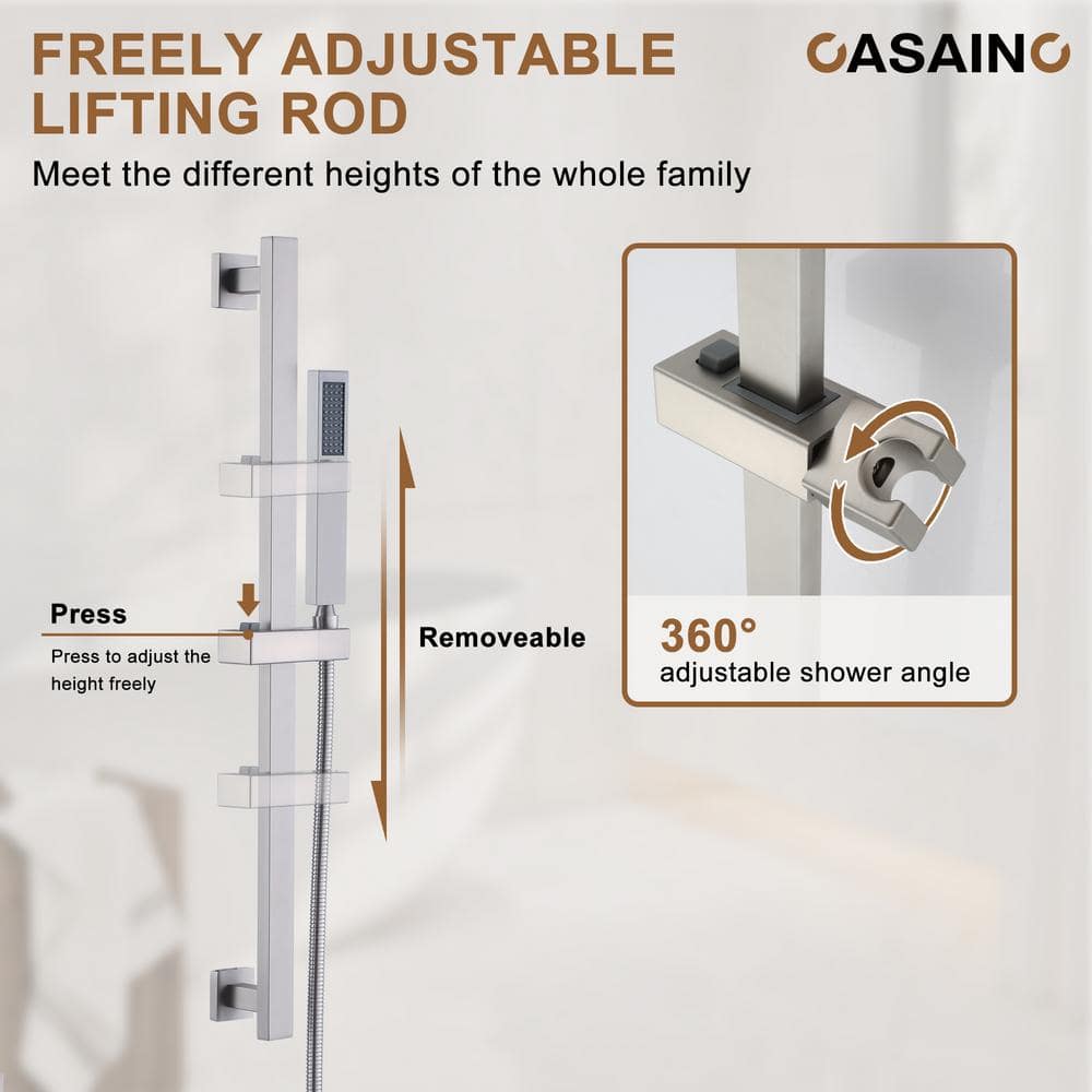 Brushed Nickel Large Square Rainfall Dual Shower Head System