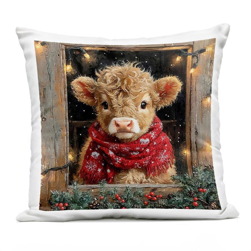 Calf with Holly and Lights Garland Brown Square Outdoor Throw Pillow price history on PriceWatchPro