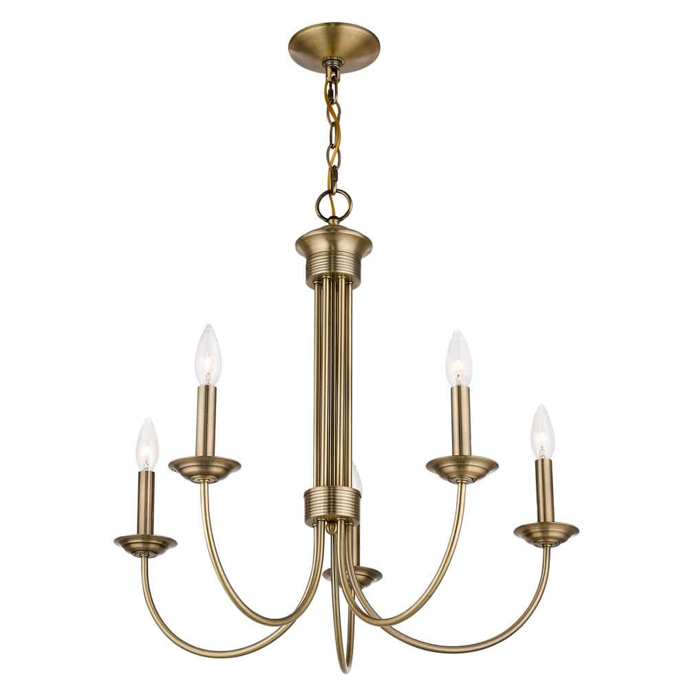 Estate Antique Brass 5-Light Candelabra Chandelier