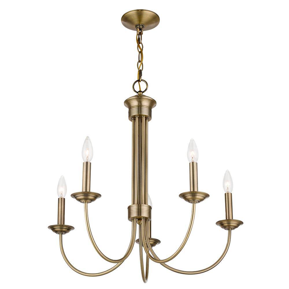 Estate Antique Brass 5-Light Candelabra Chandelier