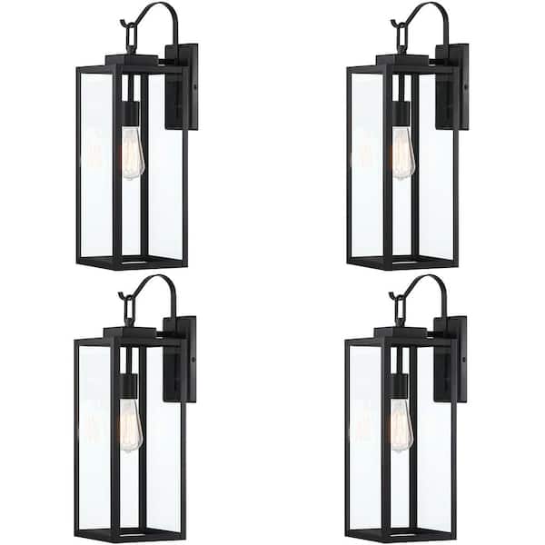 1-Light Matte Black Exterior Wall Lantern Outdoor Sconce with Clear Glass Shade E26 Base (4-Pack)