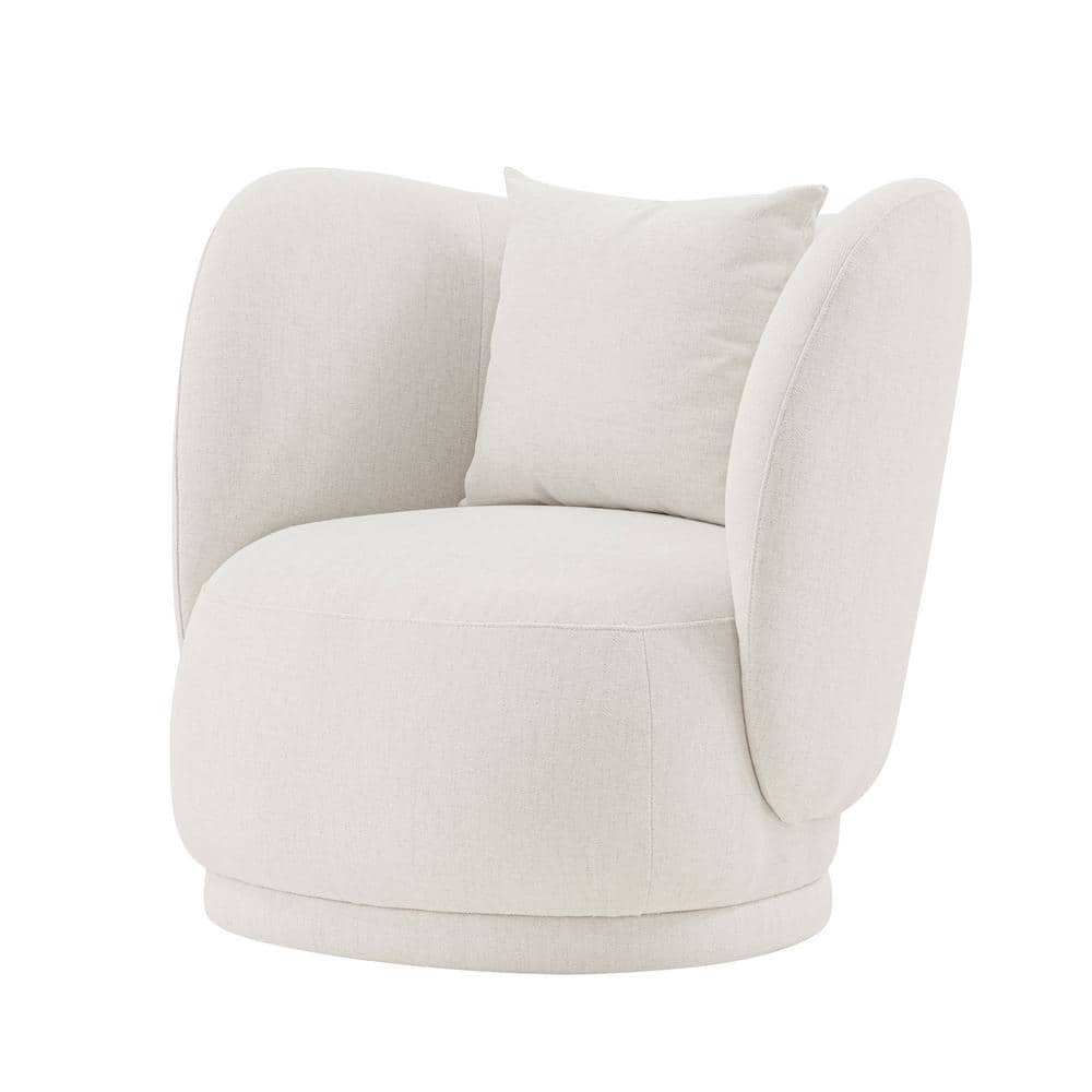 Set of 2 Cream Linen Upholstered Accent Chairs with Pillows