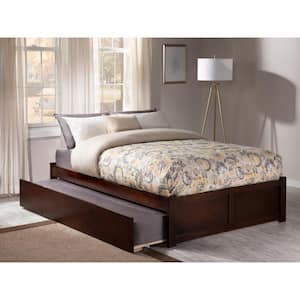 Concord Brown Solid Wood Frame King Platform Bed with Twin XL Trundle and Footboard