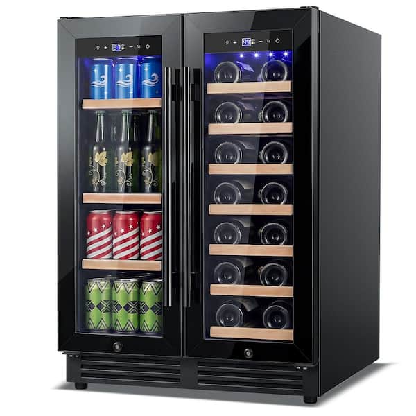 23.4 in. Dual Zone 20-Bottle and 80 Plus Cans Beverage and Wine Cooler in Black Stainless Steel Built-in Refrigerator