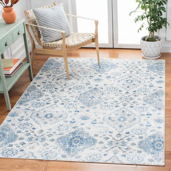 Shivan 7 ft. x 9 ft. Ivory/Blue Diamond Distressed Area Rug