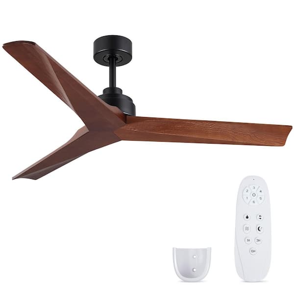 YUHAO Sophoses 52 in. Indoor Dark Brown Black Solid Wood Ceiling Fan Without Light, Remote Control Included