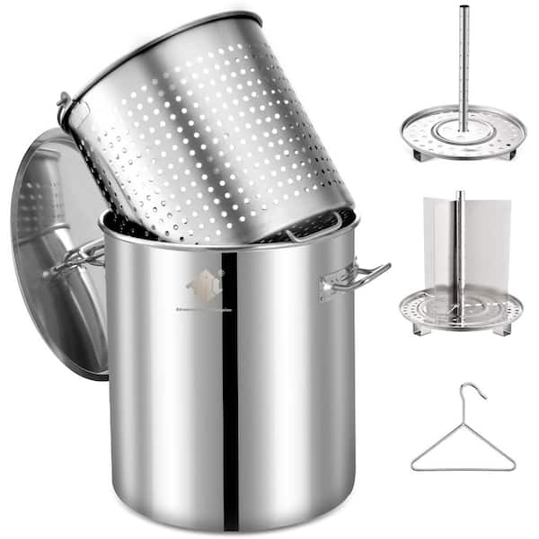 64QT Stainless Steel Stockpot for Seafood Boiler w/ Basket and Steamer Rack, Outdoor Cooking Pot for Turkey Fryer