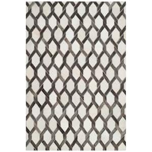 Studio Leather Ivory Grey Doormat 3 ft. x 5 ft. Abstract Geometric Area Rug