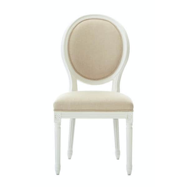 Unbranded Jacques Antique Ivory Natural Linen Round Back Dining Chair (Set of 2)