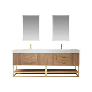 Alistair 84 in. W x 22 in. D x 34 in. H Double Sink Bath Vanity in N.America Oak with WH Composite Stone Top and Mirror