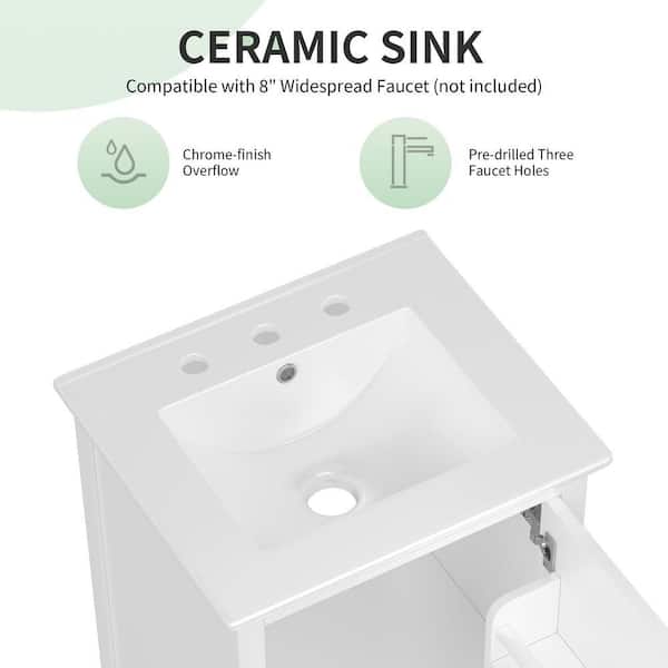 ZXDDMS 20 in. Single Sink Freestanding White Bathroom Vanity with