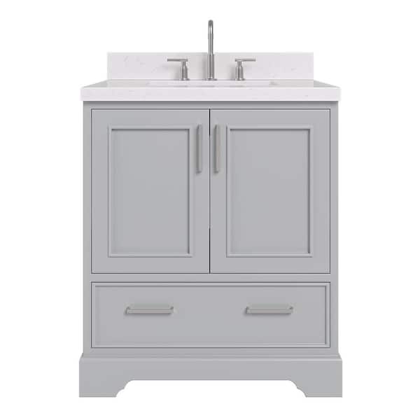 Stafford 30 in. W x 22 in. D x 36 in. H Single Sink Freestanding Bath Vanity in Gray with Carrara White Quartz Top
