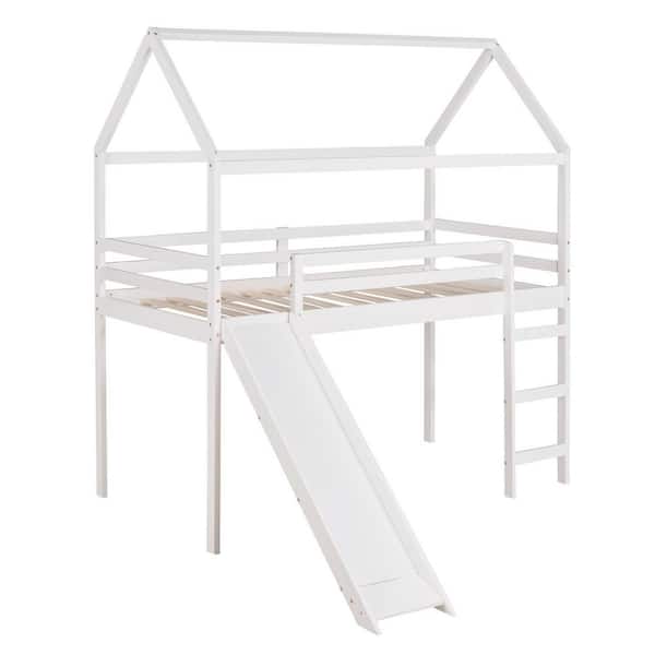 Unbranded White Twin Size Loft Bed House Bed with Slide