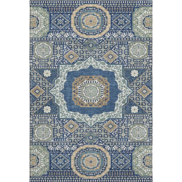 Mayfield Premium Machine Washable Abstract AMF2525 Navy 10 ft. x 14 ft. Area Rug
