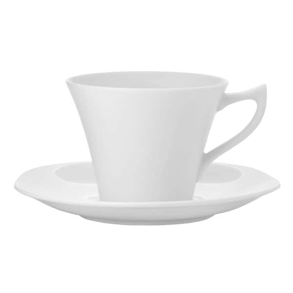 Jusalpha® White Porcelain 5OZ- Tea Cup and Saucer Coffee Cup Set with  Saucer and Spoon, Set of 6 (6 Tea Cup Set With Bracket)