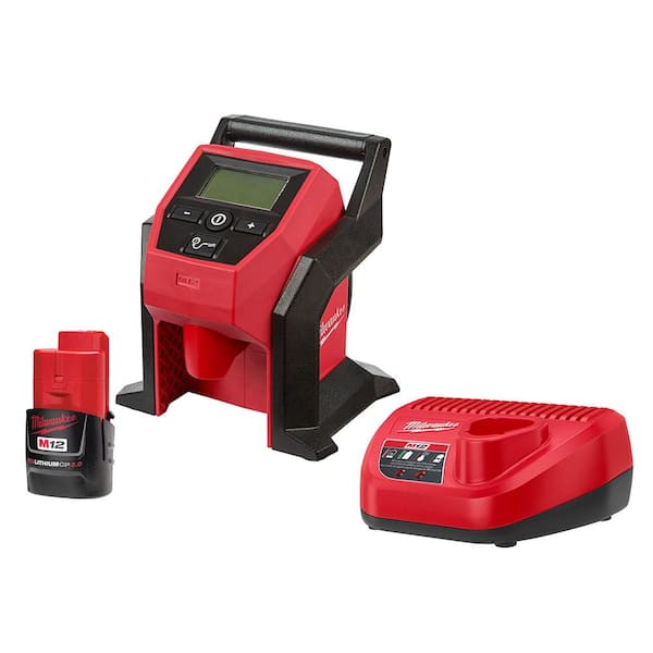 Milwaukee M12 12-Volt Lithium-Ion Cordless Compact Inflator with 2.0 Ah Battery and Charger