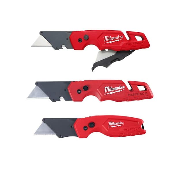 Milwaukee FASTBACK 1 in. Folding Knives with Blade Storage and Compact Folding Utility Knife (3-Pack)