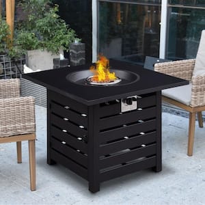 32 in. 50000 BTU Black Frame Square Metal Outdoor Propane Gas Fire Pit Table