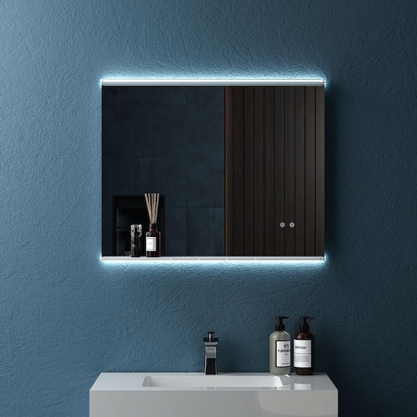 INSTER LENTO 30 in. W x 24 in. H Rectangular Frameless Wall Mount Defog Bathroom Vanity Mirror with Dimmable LED Lighted Plate