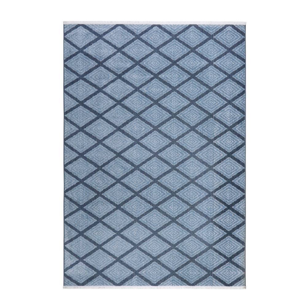 Blue Diamond Pattern 8' x 10' Washable Polyester Area Rug