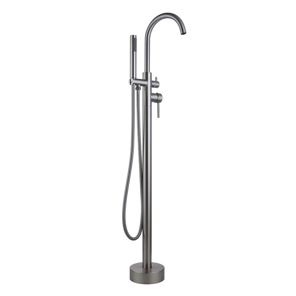 LB680006BN 1-Handle Freestanding Floor Mount Tub Filler Faucet with Hand Shower in Brush Nickel -  LANBO