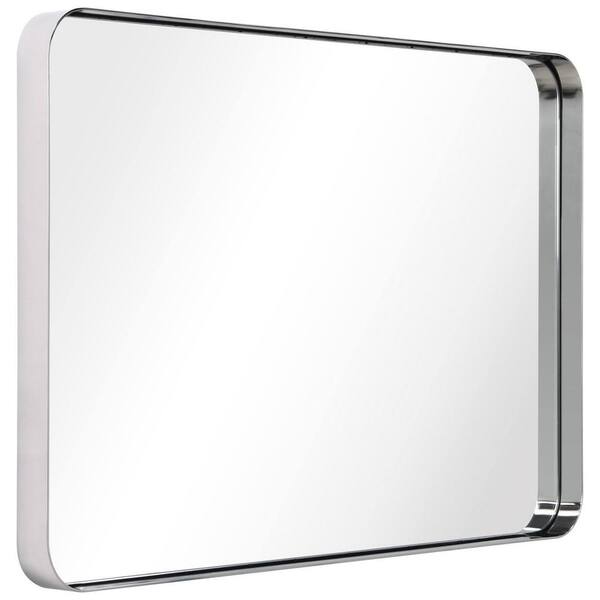 Unbranded 30 in. W x 20 in. H Brushed Silver Metal Framed Wall Mirrors Round Corners Rectangle Bathroom Mirror Decor Mirror