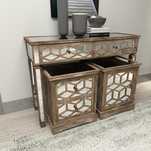 Mirror Console Table Set, Wood And Mirror Console Table