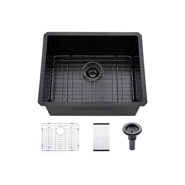 23 in. Undermount Sink Single Bowl 16-Gauge Gunmetal Black Stainless Steel Kitchen Sink with Nano Coating